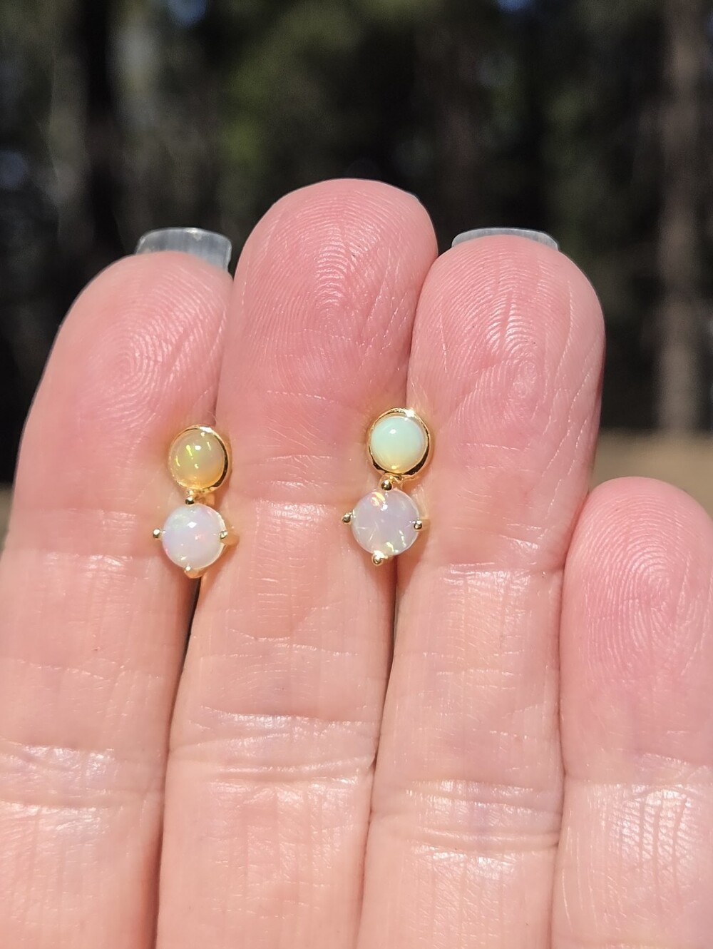 Opal 1k Each Drop Stud Sterling & Gold Earrings - Picture 6 of 10